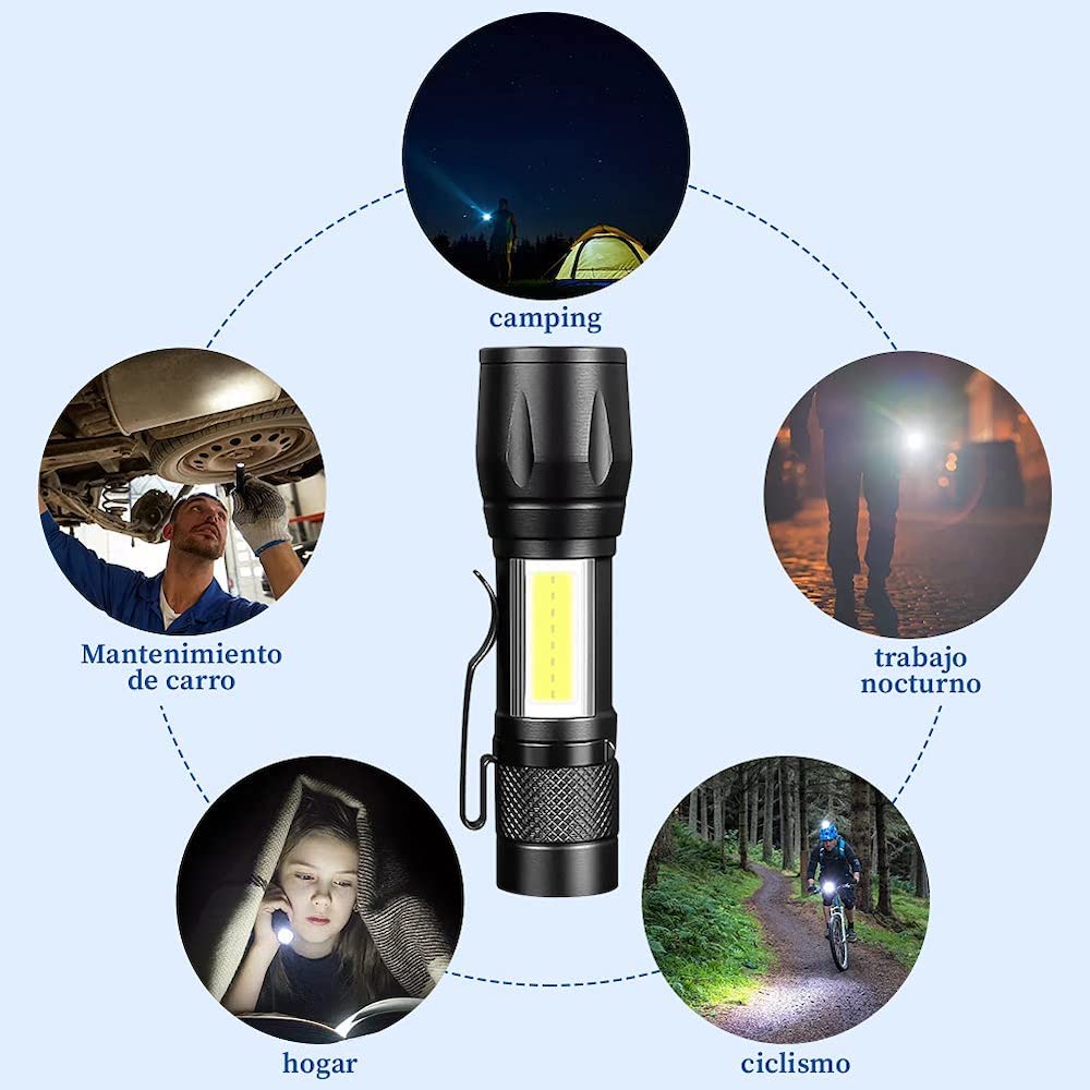 Lampara Táctica Recargable Usb Led 2000l Luz Lateral + Clip Moreka MB-513 - Imagen 3