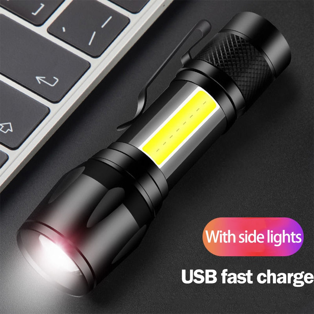 Lampara Táctica Recargable Usb Led 2000l Luz Lateral + Clip Moreka MB-513 - Imagen 9
