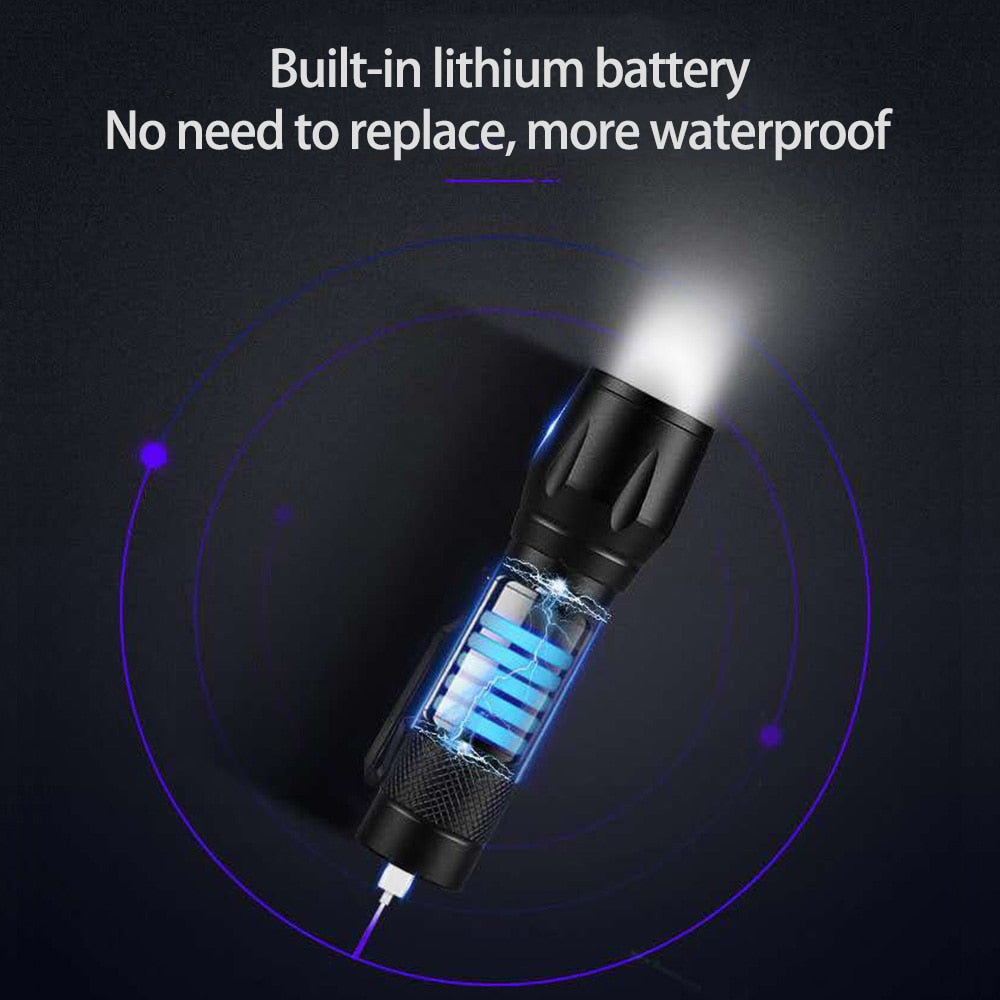 Lampara Táctica Recargable Usb Led 2000l Luz Lateral + Clip Moreka MB-513 - Imagen 10