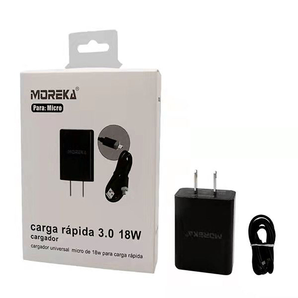 Cargador Micro USB, Moreka 18w, 3.0A cable tipo V8 - Imagen 1