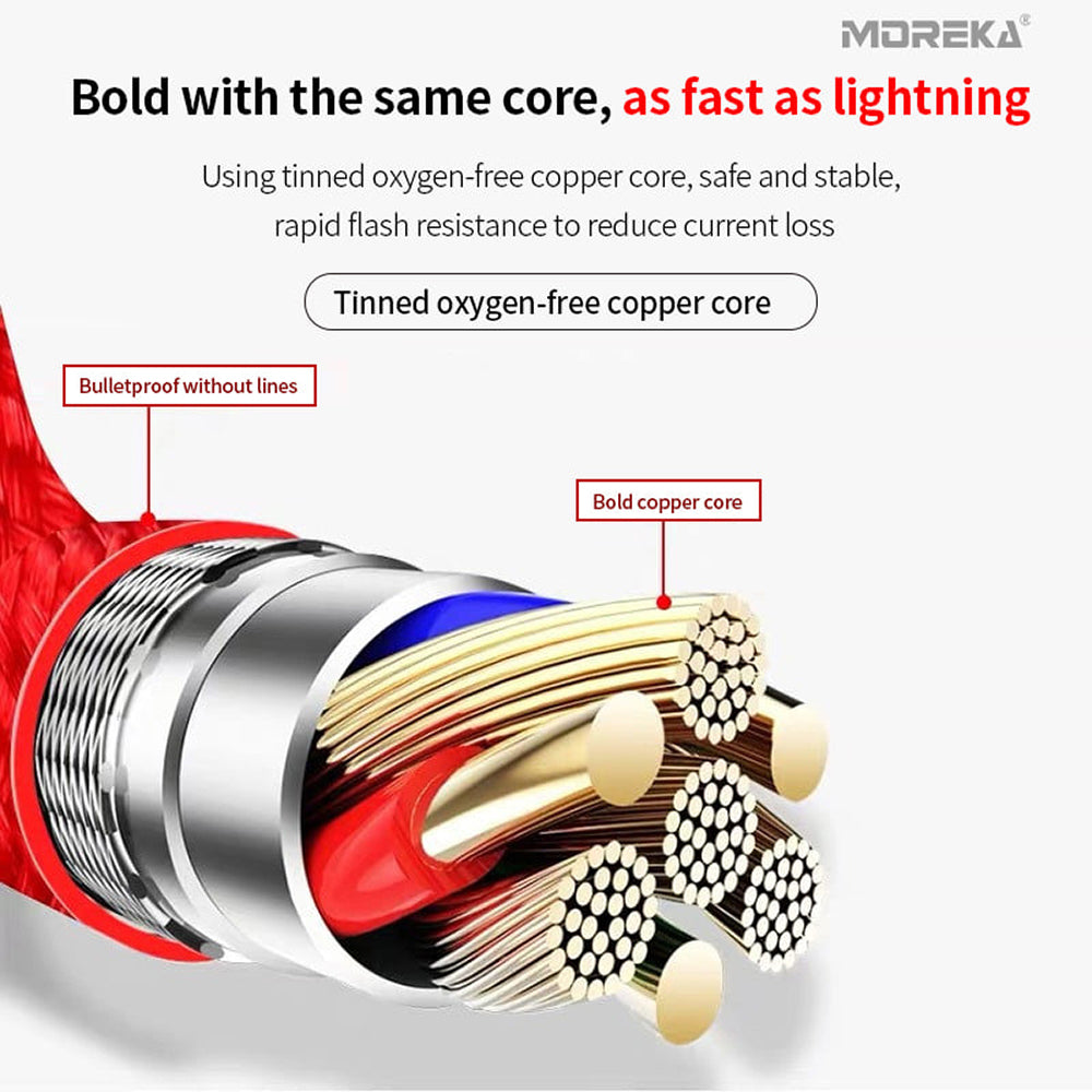 Cable 3 en 1 Moreka CB-25, 3.1 A y Datos, 1.2 M, Lightning, Tipo C, V8 - Imagen 3