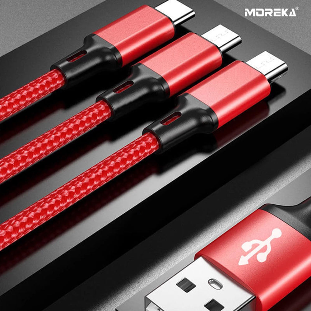 Cable 3 en 1 Moreka CB-25, 3.1 A y Datos, 1.2 M, Lightning, Tipo C, V8 - Imagen 4