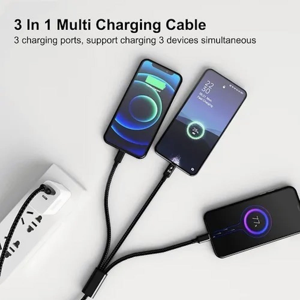 Cable 3 en 1 Moreka CB-25, 3.1 A y Datos, 1.2 M, Lightning, Tipo C, V8 - Imagen 5