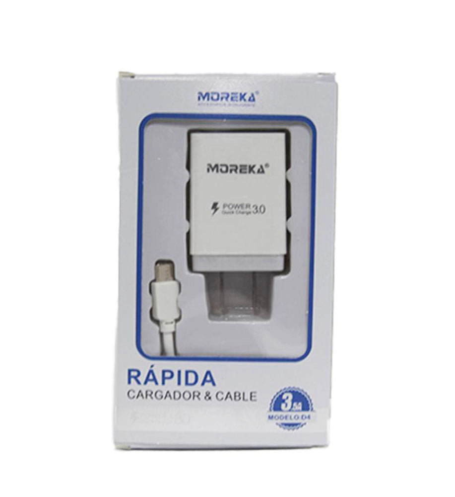 Cargador Moreka D-4, 3.5 A, 1 Usb, 2 piezas, Cable Tipo C - Imagen 1