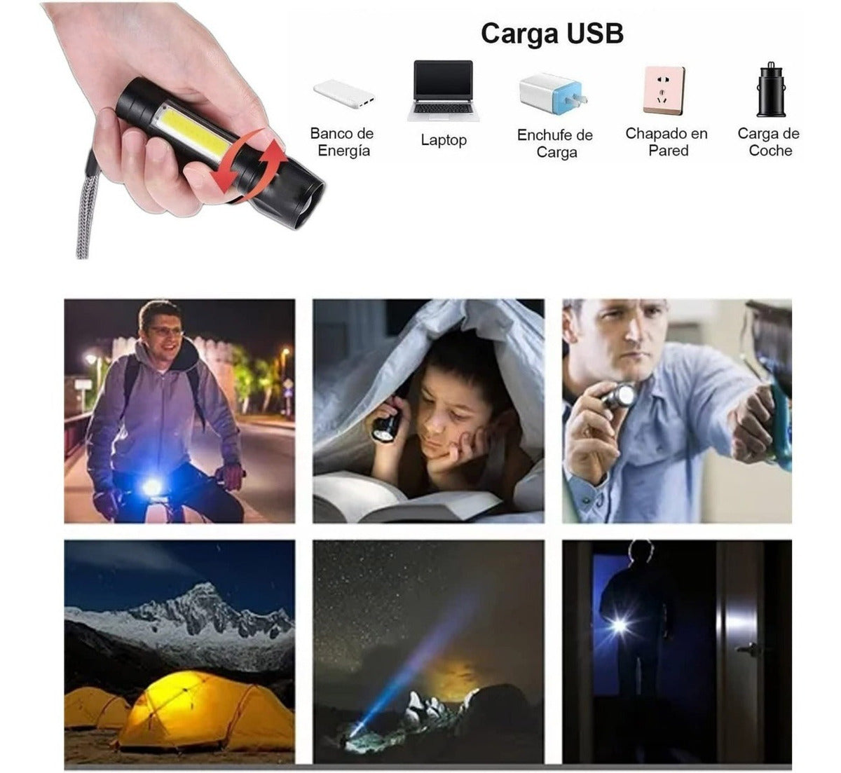 Linterna Moreka SQ-F101, Larga Duración, Metálica, Recargable - Imagen 4
