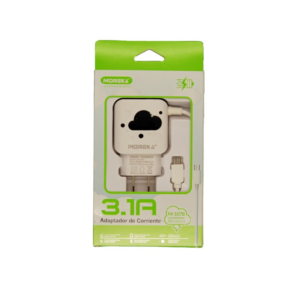 Cargador Moreka M-1078, Cubo 3.1 A, 2 Usb Cable Tipo C, Led - Imagen 3