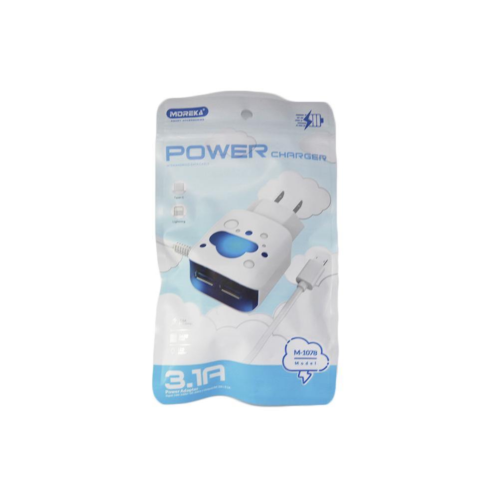 Cargador Moreka M-1078, Cubo 3.1 A, 2 Usb Cable Tipo C, Led - Imagen 5