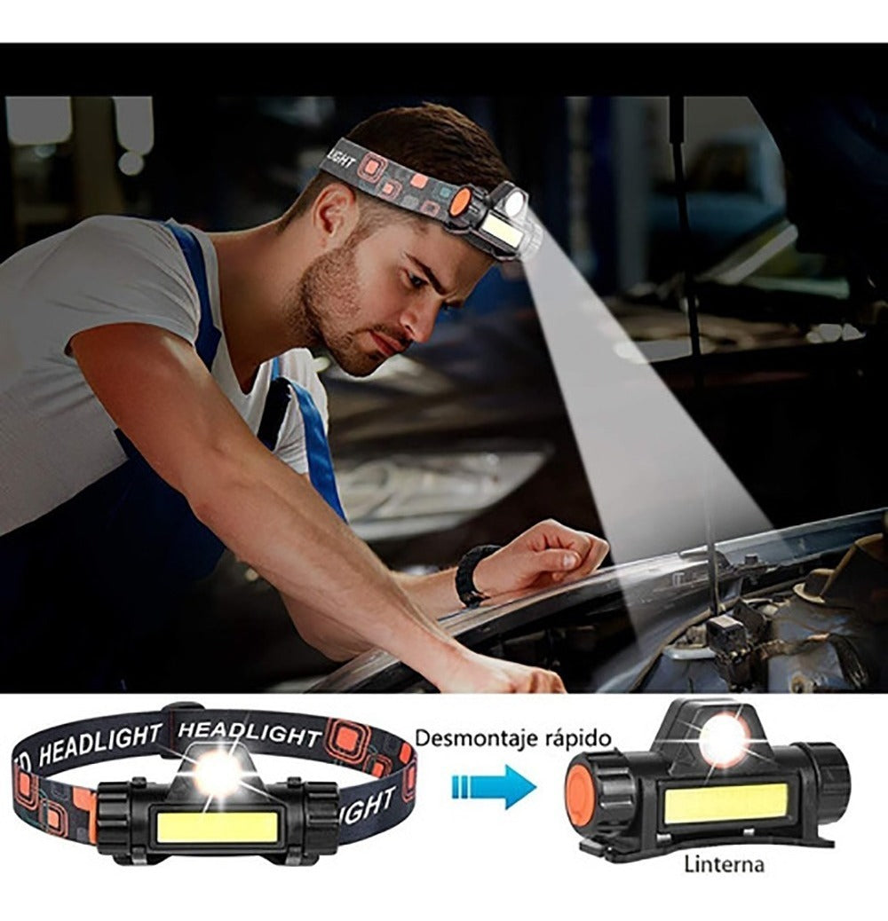 Lámpara De Cabeza Linterna Minero Recargable Con Impermeable M-8110 - Imagen 3