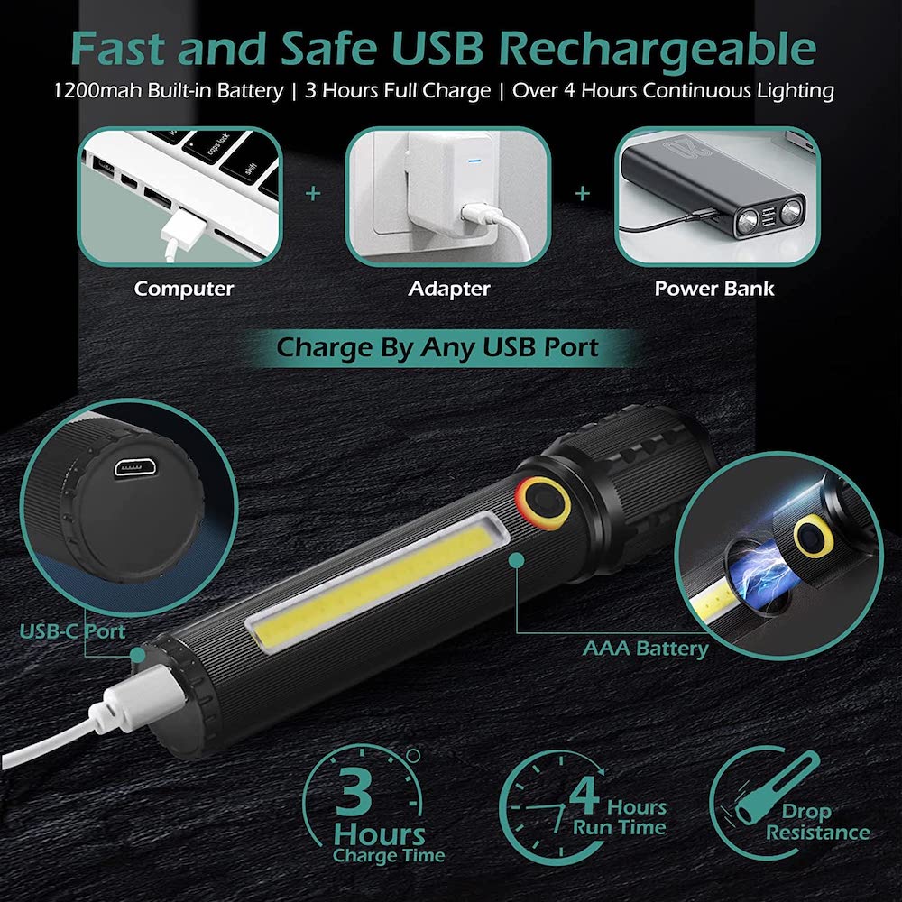 Linterna Moreka M-C73, COB, Metálica, Recargable 1200 mAh - Imagen 8
