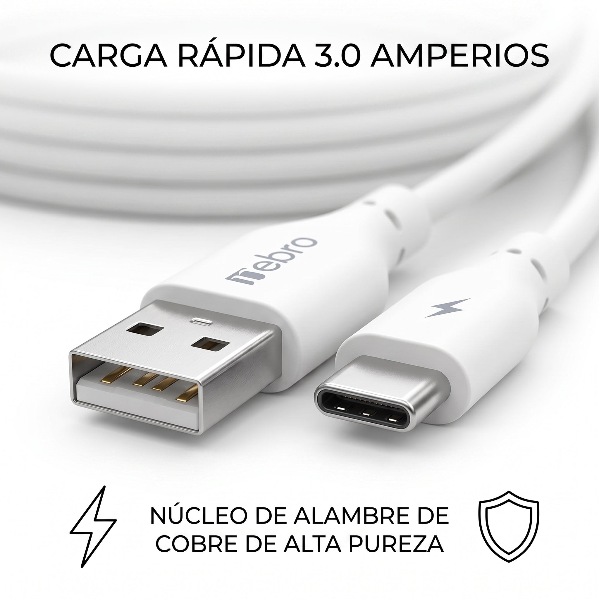 Cable Tipo-C Carga Rápida 3.0A Nebro WD-25T - 2 Metros - Imagen 3