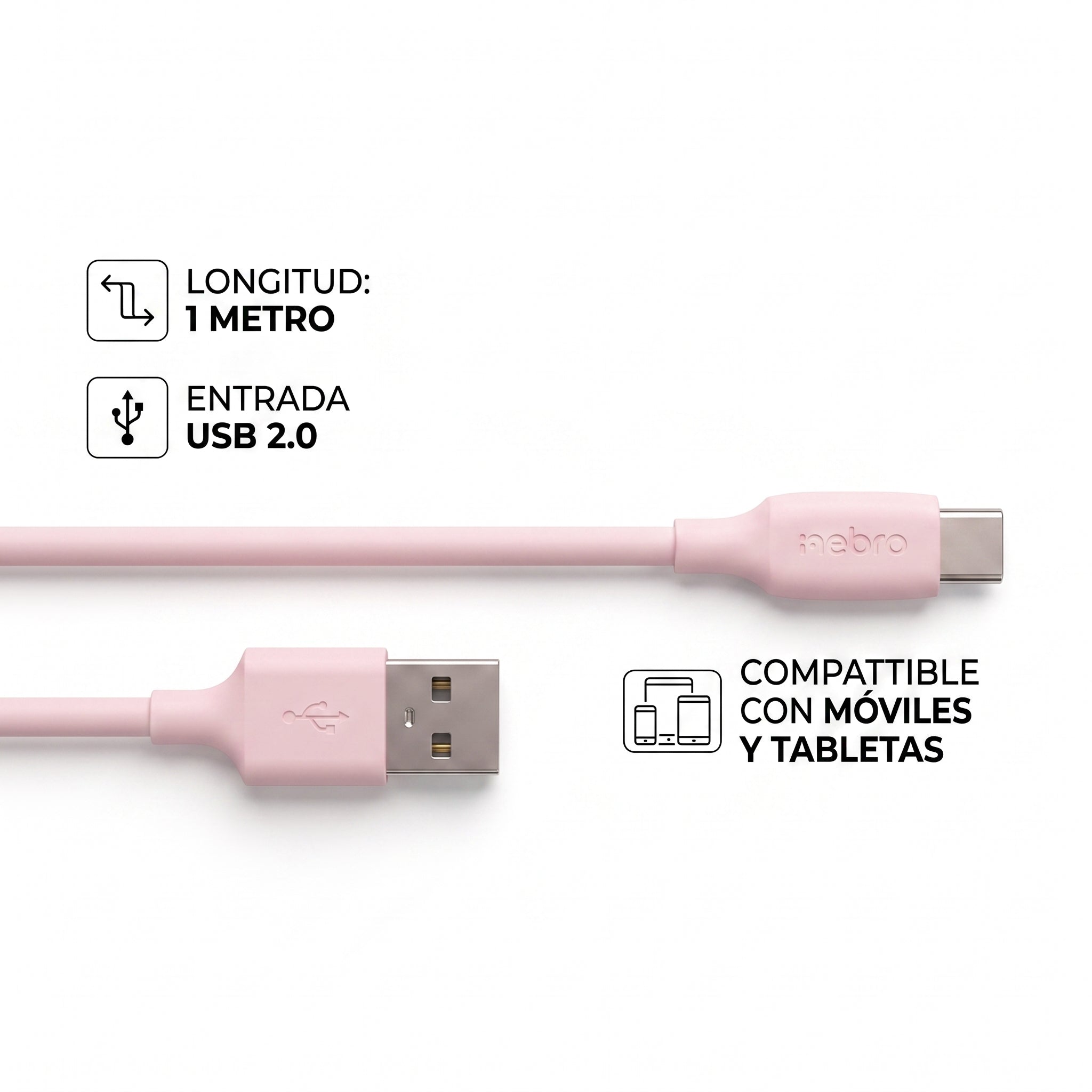 Cable de Carga Rápida USB 2.0 3A Nebro WD-010T - 1 Metro - Imagen 3