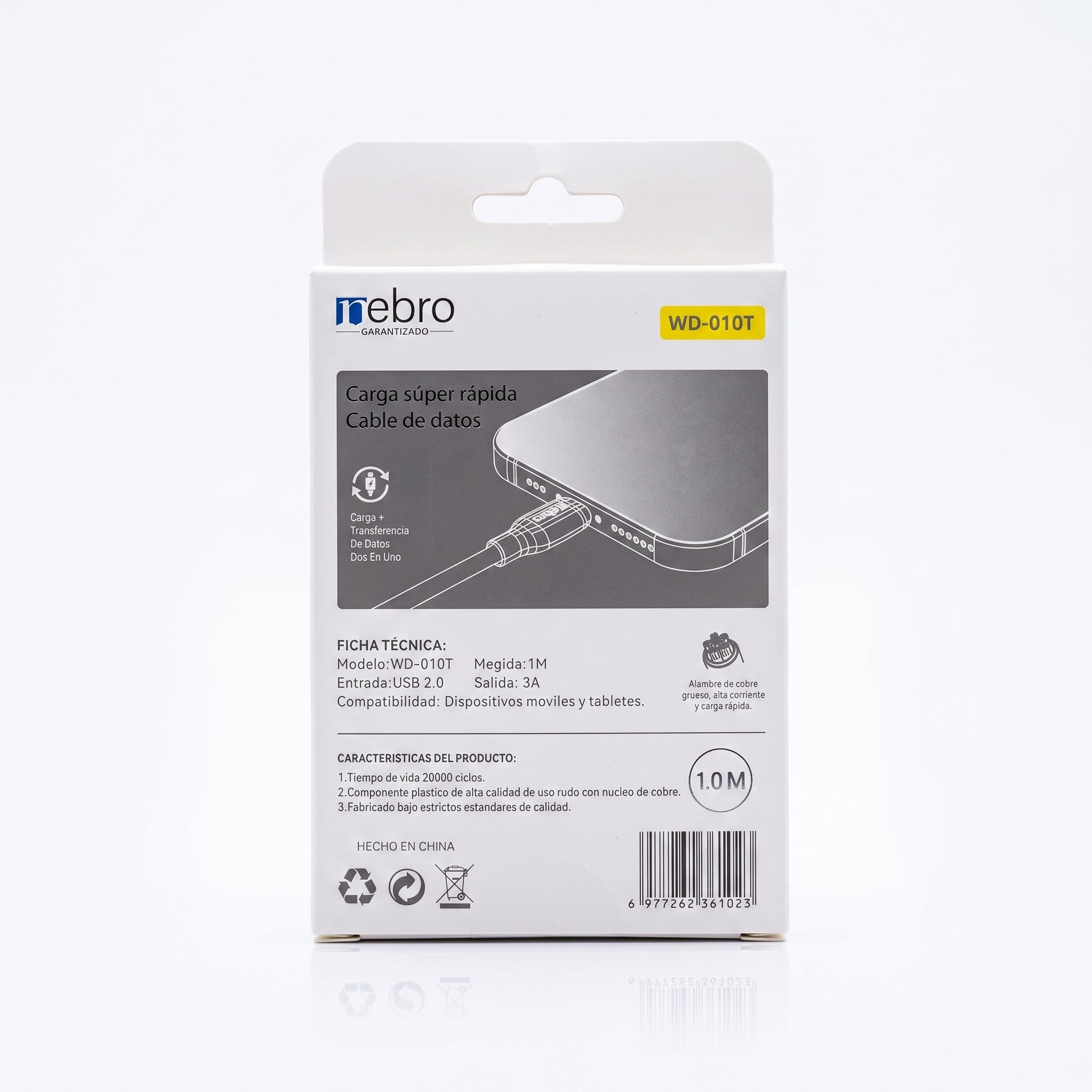 Cable de Carga Rápida USB 2.0 3A Nebro WD-010T - 1 Metro - Imagen 7