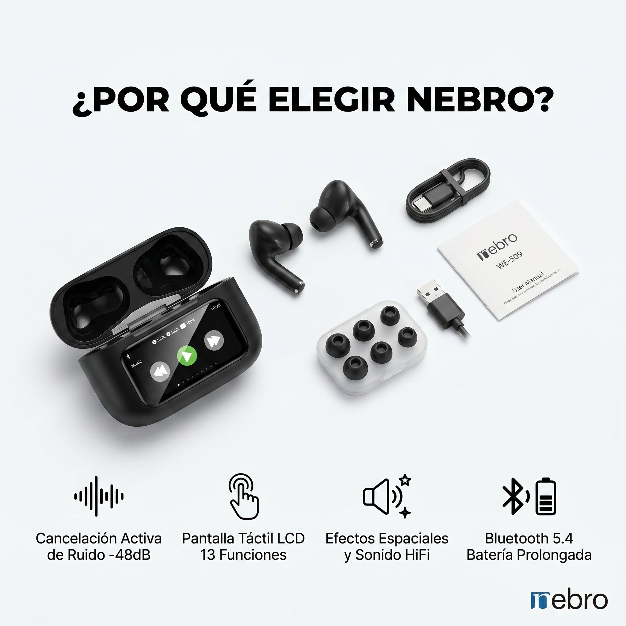 Audífonos Inalámbricos Nebro WE-509 BT5.4 — Bluetooth 5.3 TWS - Imagen 5