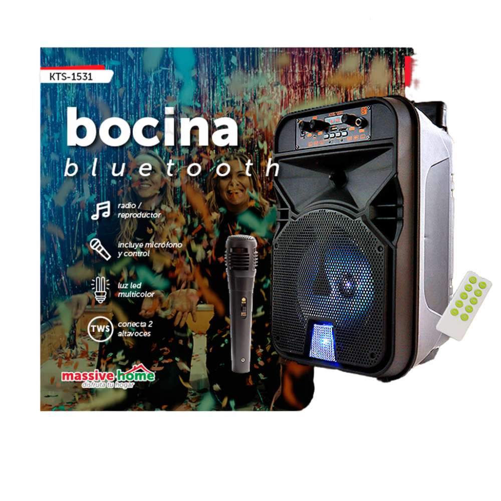 Bocina KTS-1531, Bluetooth, TF Card, Radio FM, USB MIC. 8