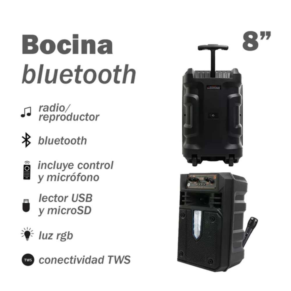 Bocina KTS-1531, Bluetooth, TF Card, Radio FM, USB MIC. 8