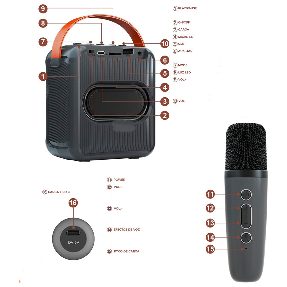 Bocina Karaoke Bluetooth FM dual microfono portatil WL-391 - Imagen 7