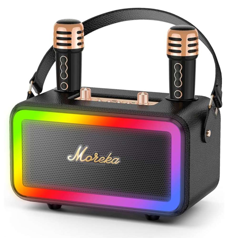 Bocina Karaoke Bluetooth FM dual microfonos RGB Moreka 393+ - Imagen 1