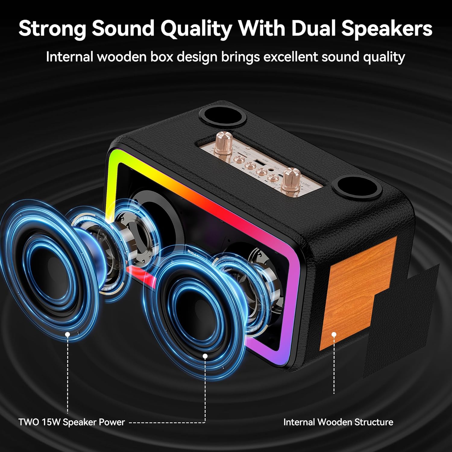 Bocina Karaoke Bluetooth FM dual microfonos RGB Moreka 393+ - Imagen 2