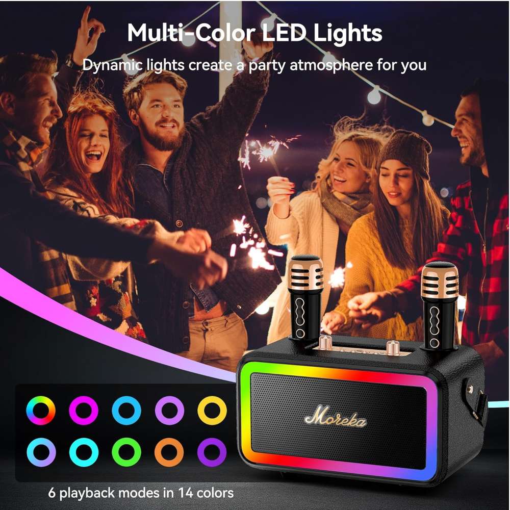 Bocina Karaoke Bluetooth FM dual microfonos RGB Moreka 393+ - Imagen 3
