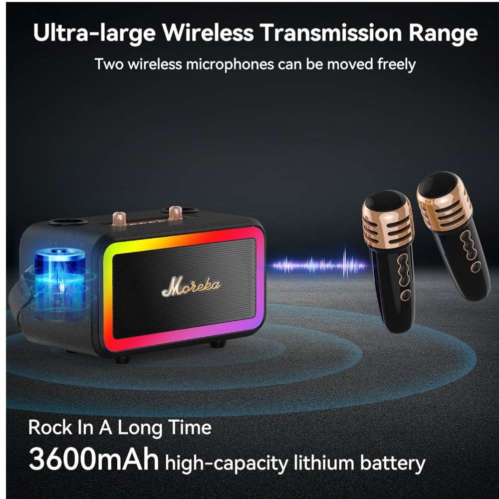 Bocina Karaoke Bluetooth FM dual microfonos RGB Moreka 393+ - Imagen 4