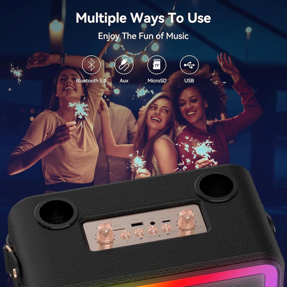 Bocina Karaoke Bluetooth FM dual microfonos RGB Moreka 393+ - Imagen 6