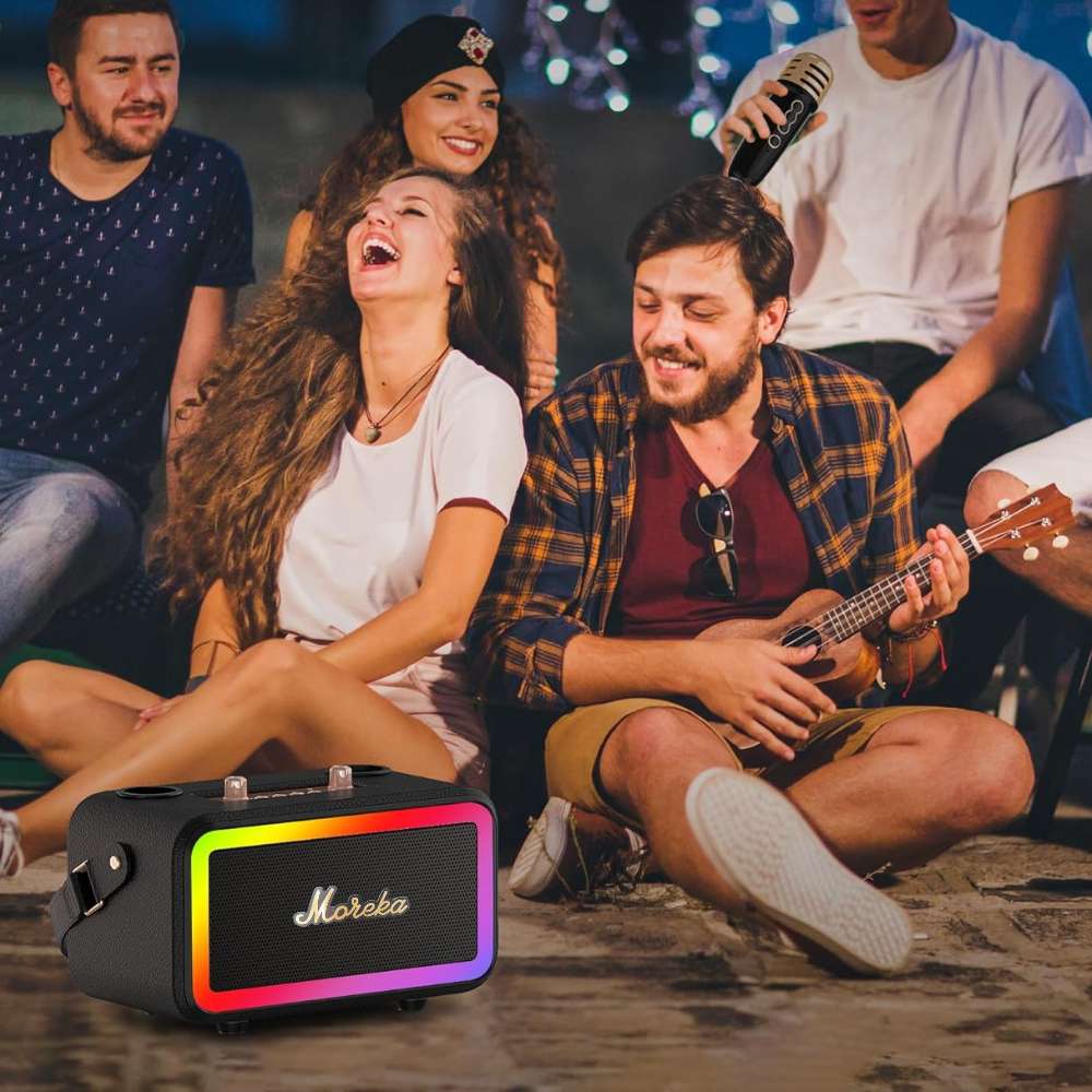 Bocina Karaoke Bluetooth FM dual microfonos RGB Moreka 393+ - Imagen 7