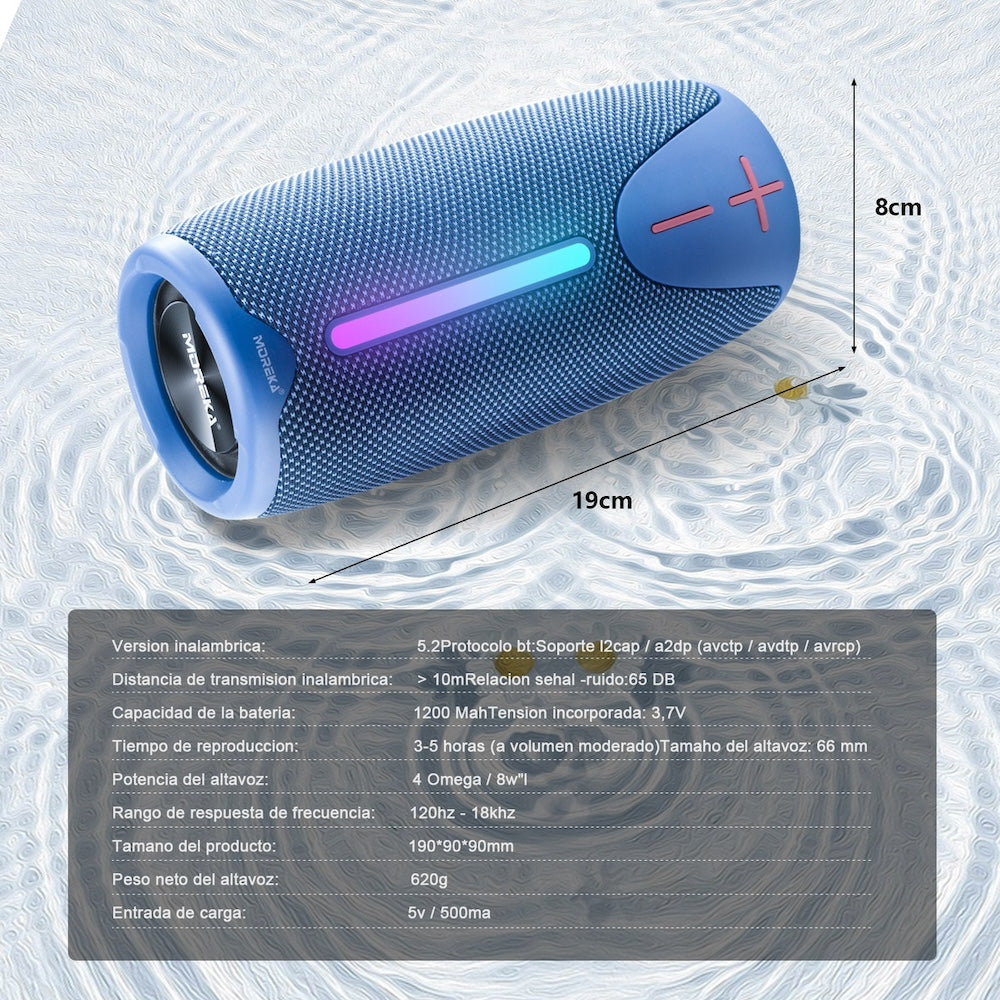 Bocina Bluetooth Moreka 383 RGB Radio FM Resistente al agua IPX6 8W - Imagen 5