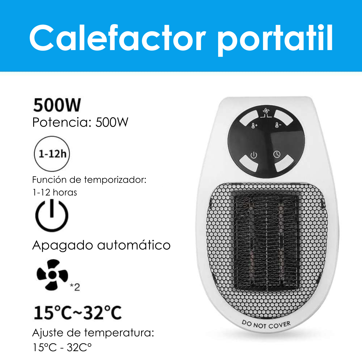Calentador eléctrico portátil de 500 W de Pared RJG-023 - Imagen 5