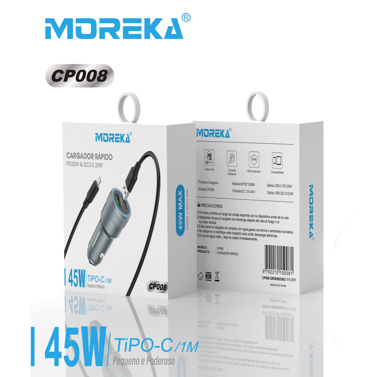 Cargador De Carro Moreka CP0088 Plug In 45W Tipo C-C - Imagen 9
