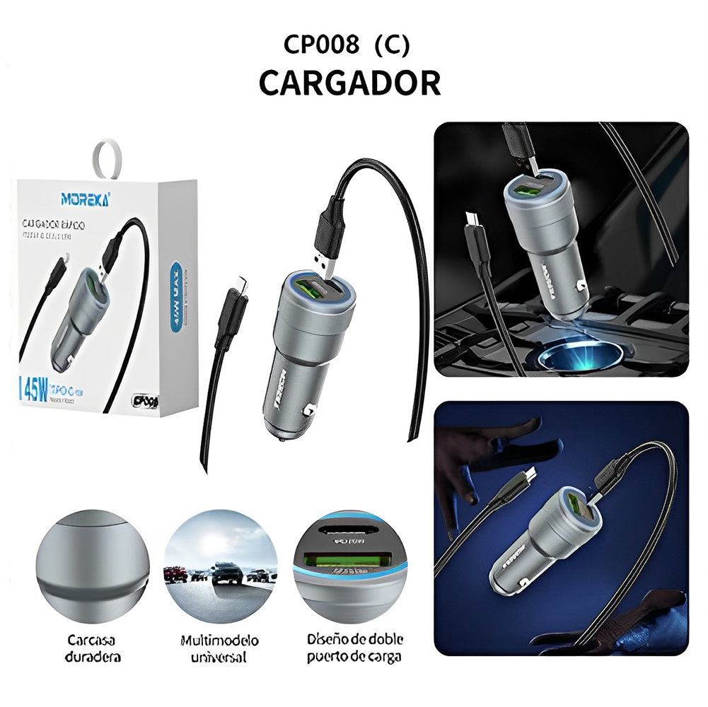 Cargador De Carro Moreka CP0088 Plug In 45W Tipo C-C - Imagen 10