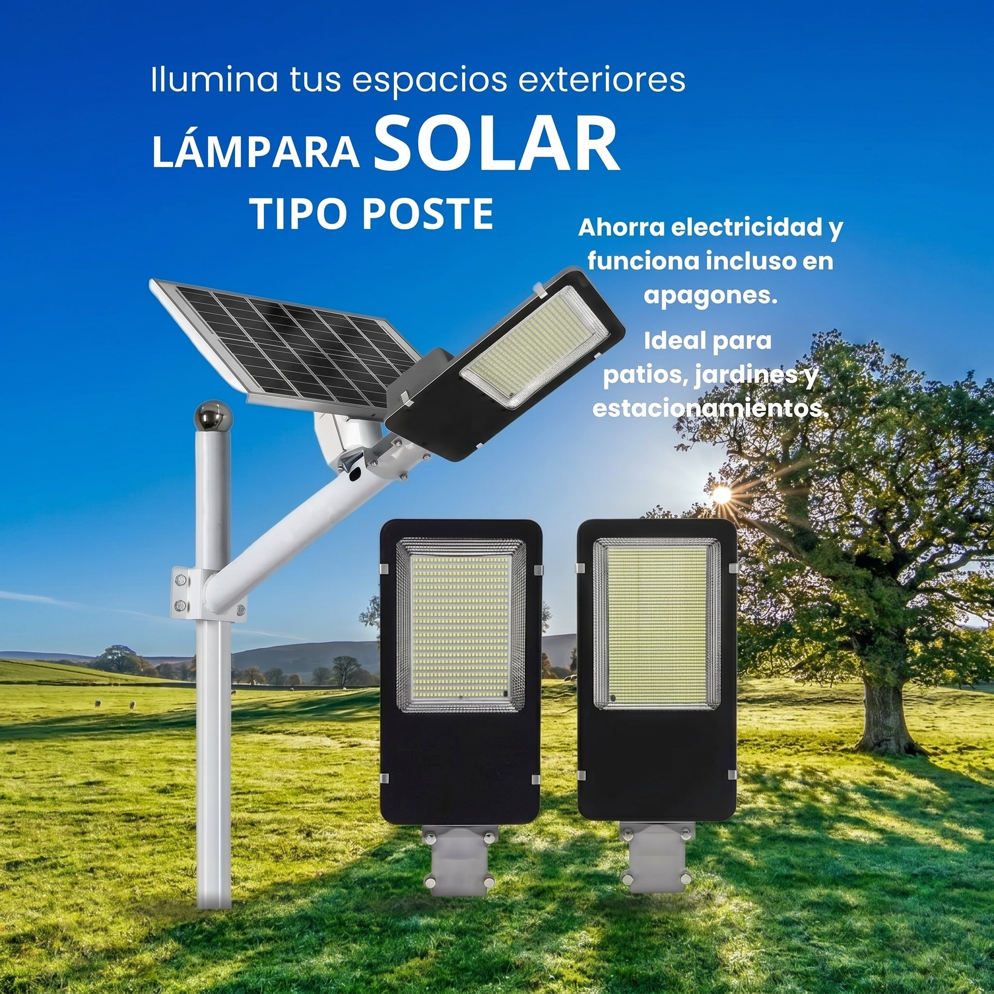 Luz de Calle Solar Moreka MOR 100W Cero Consumo con Control Remoto y Temporizador IP66 para Exteriores - Imagen 3
