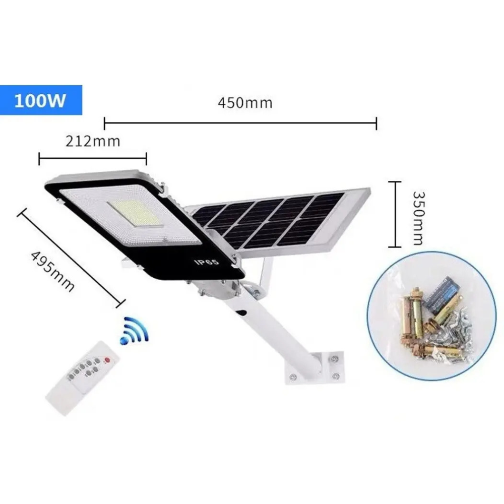 Luz de Calle Solar Moreka MOR 100W Cero Consumo con Control Remoto y Temporizador IP66 para Exteriores - Imagen 5