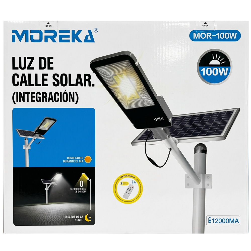 Luz de Calle Solar Moreka MOR 100W Cero Consumo con Control Remoto y Temporizador IP66 para Exteriores - Imagen 10