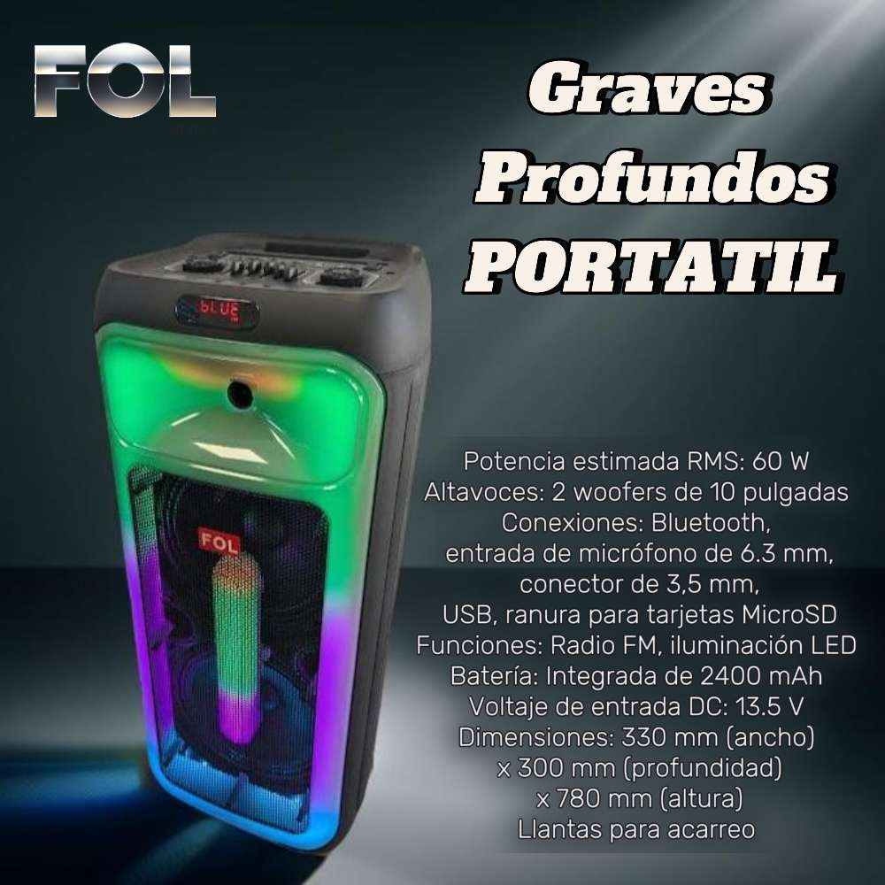 Sistema de Sonido Portátil dos wooferes de 10 pulgadas 60W FS-L1028 - Imagen 3