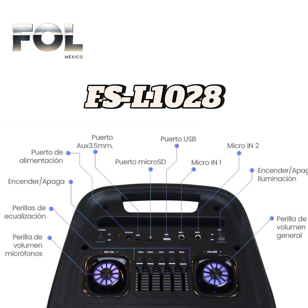 Sistema de Sonido Portátil dos wooferes de 10 pulgadas 60W FS-L1028 - Imagen 4