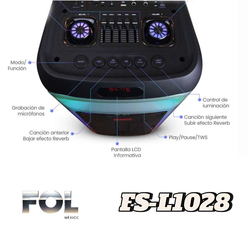 Sistema de Sonido Portátil dos wooferes de 10 pulgadas 60W FS-L1028 - Imagen 5