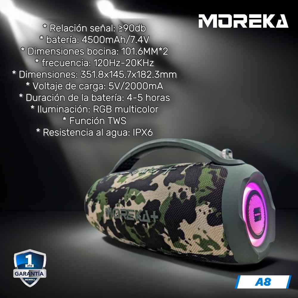 Bocina Moreka+ A8 60W 4500mAh/7.4V Bluetooth, TF Card, Radio FM, USB Contra Agua IPX6 - Imagen 4