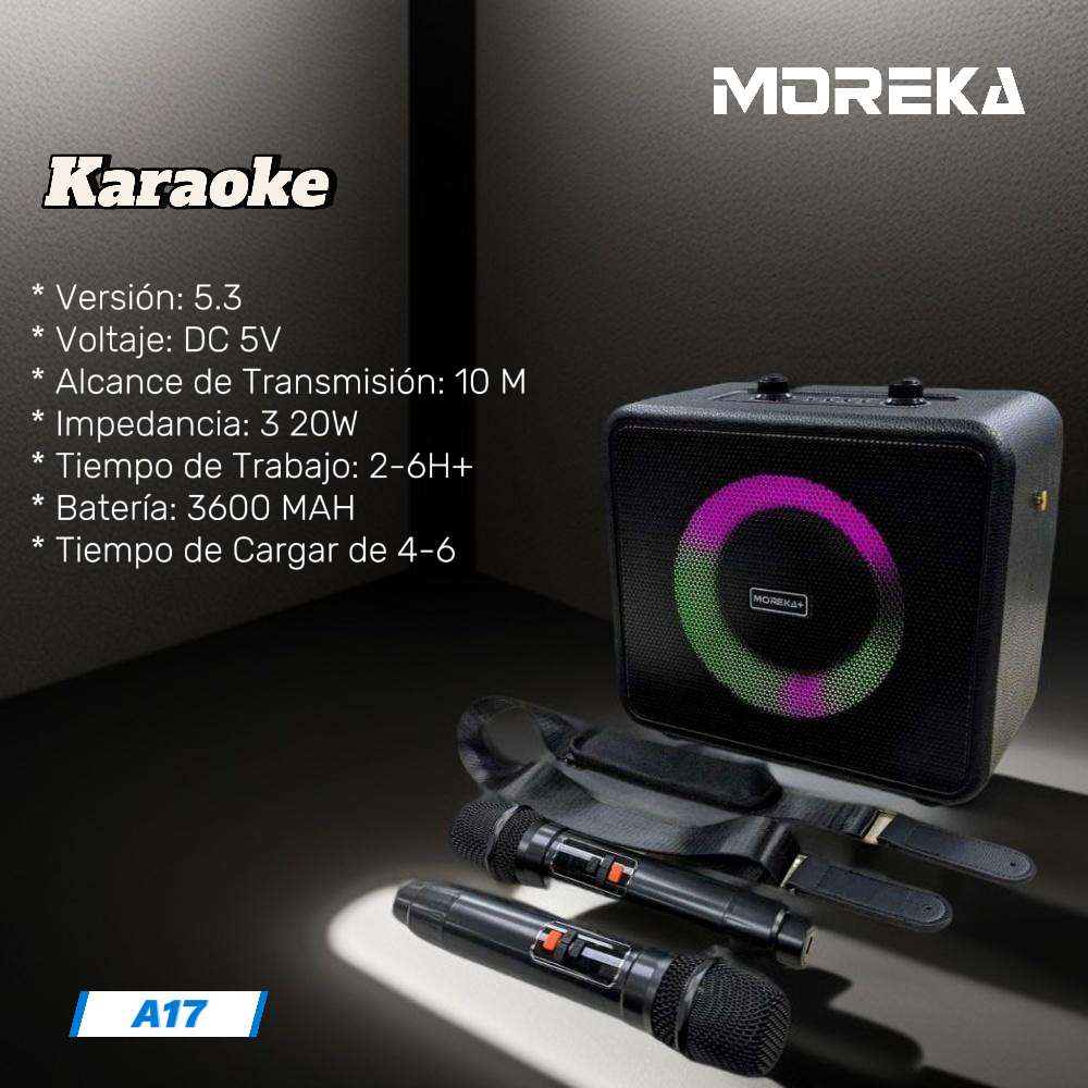 Bocina Karaoke Bluetooth FM dual micrófonos RGB Moreka A17 - Imagen 3