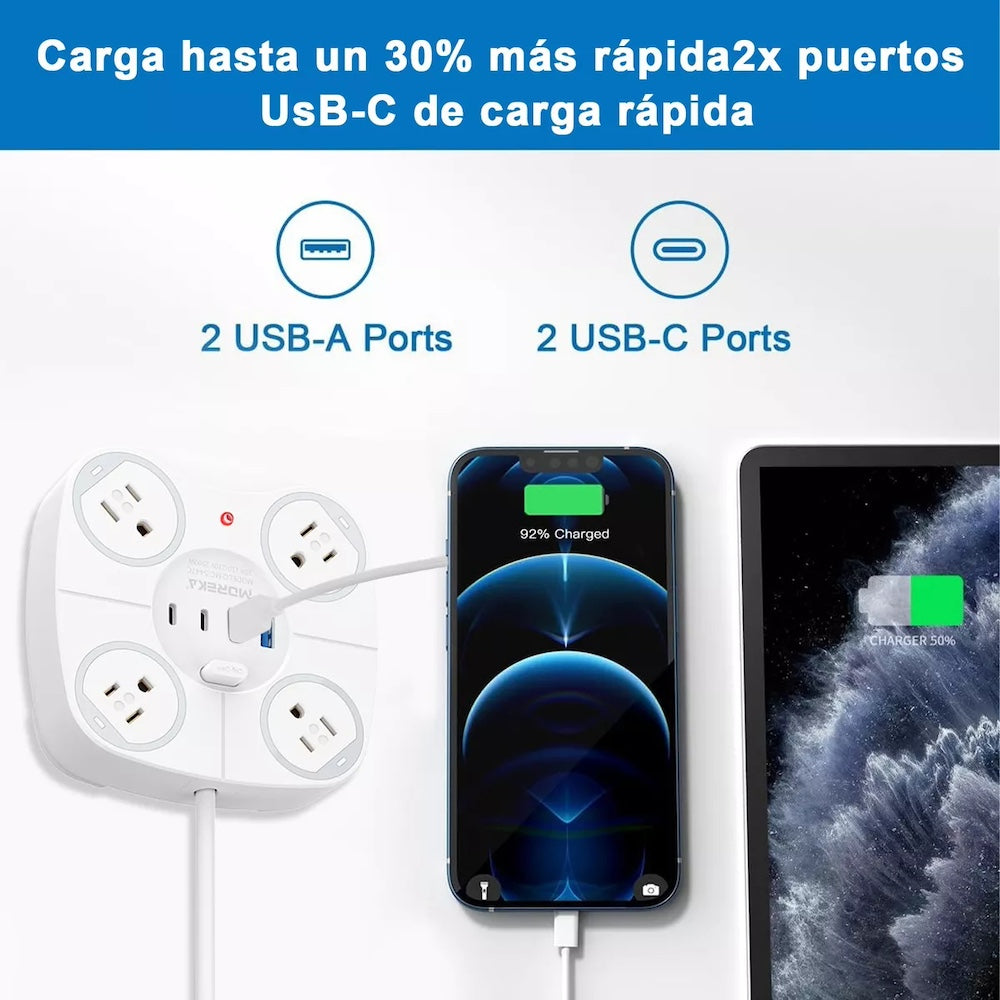 Multicontacto Circular 4 Salidas 2 Usb 2 Tipo C MC-5447C - Imagen 6