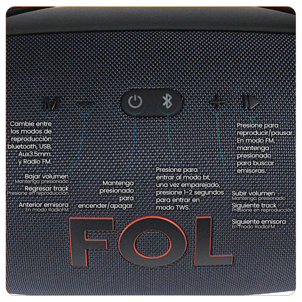 Bocina Bluetooth, contra agua 110W 8000mAh FOL FS-R207L - Imagen 5