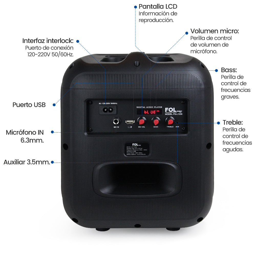 Bocina Bluetooth 50W 2000mAh TWS FOL FS-L1206 - Imagen 7