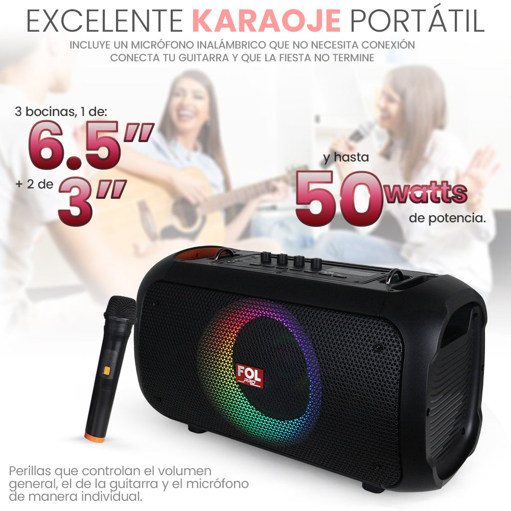 Bocina Bluetooth 50W 2000mAh entrada para Guitarra c/ Micrófono FOL FS-L128 - Imagen 3