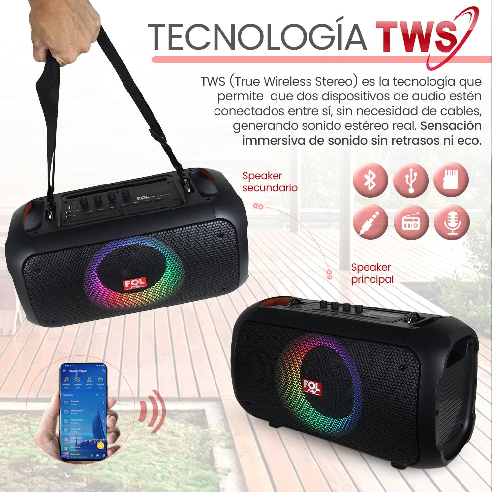Bocina Bluetooth 50W 2000mAh entrada para Guitarra c/ Micrófono FOL FS-L128 - Imagen 6