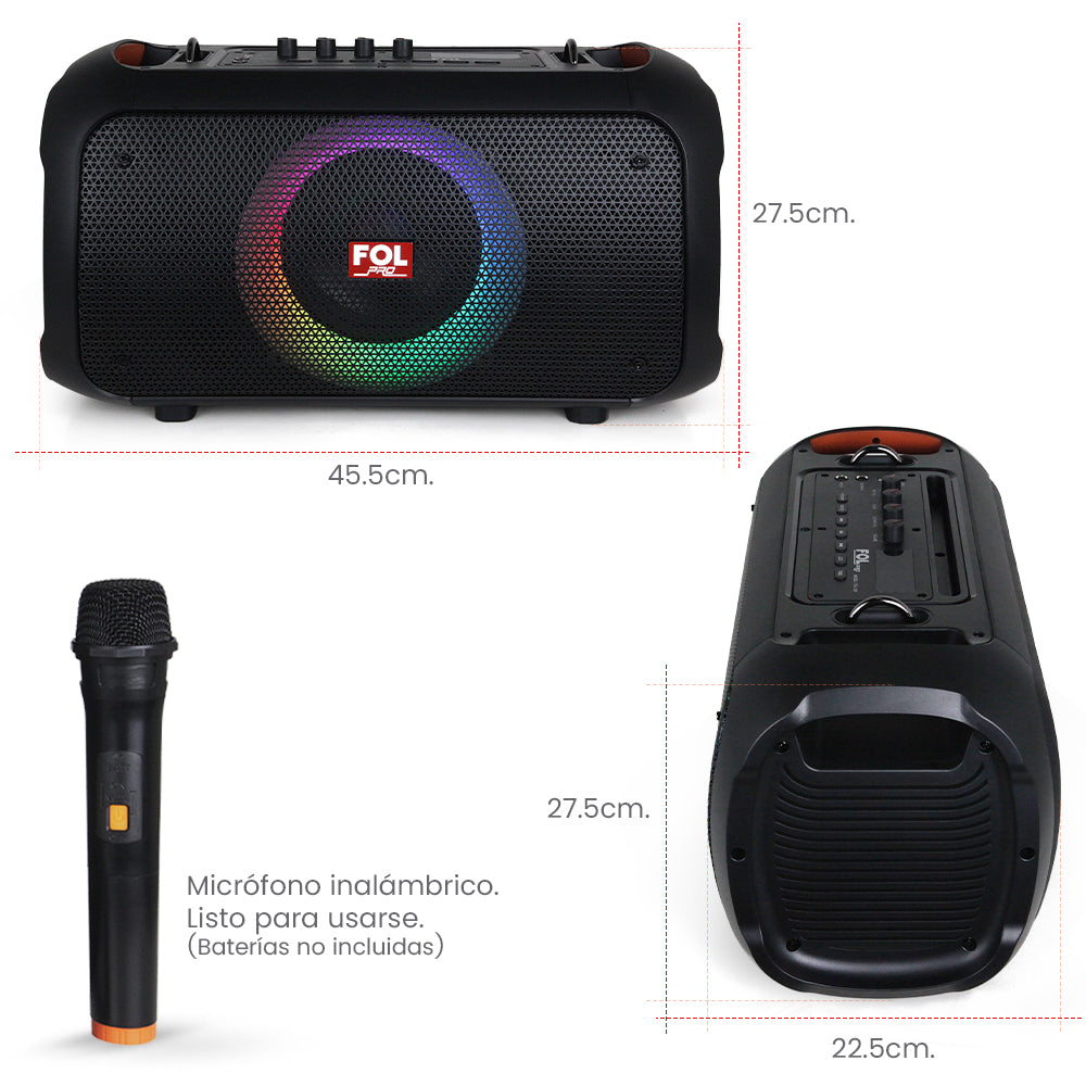 Bocina Bluetooth 50W 2000mAh entrada para Guitarra c/ Micrófono FOL FS-L128 - Imagen 7