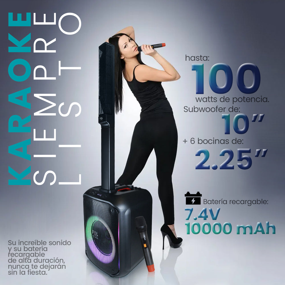 Torre de Sonido 100W Subwoofer 10? + 4 bocinas de 2.25?con Micrófono Recargable FOL FS-T868 - Imagen 5