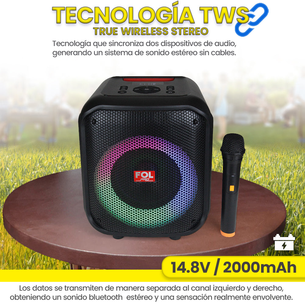 Bocina Bluetooth 50W 6.5 + 2 de 2.25 2000mAh con Microfono FOL FS-L1216M - Imagen 2