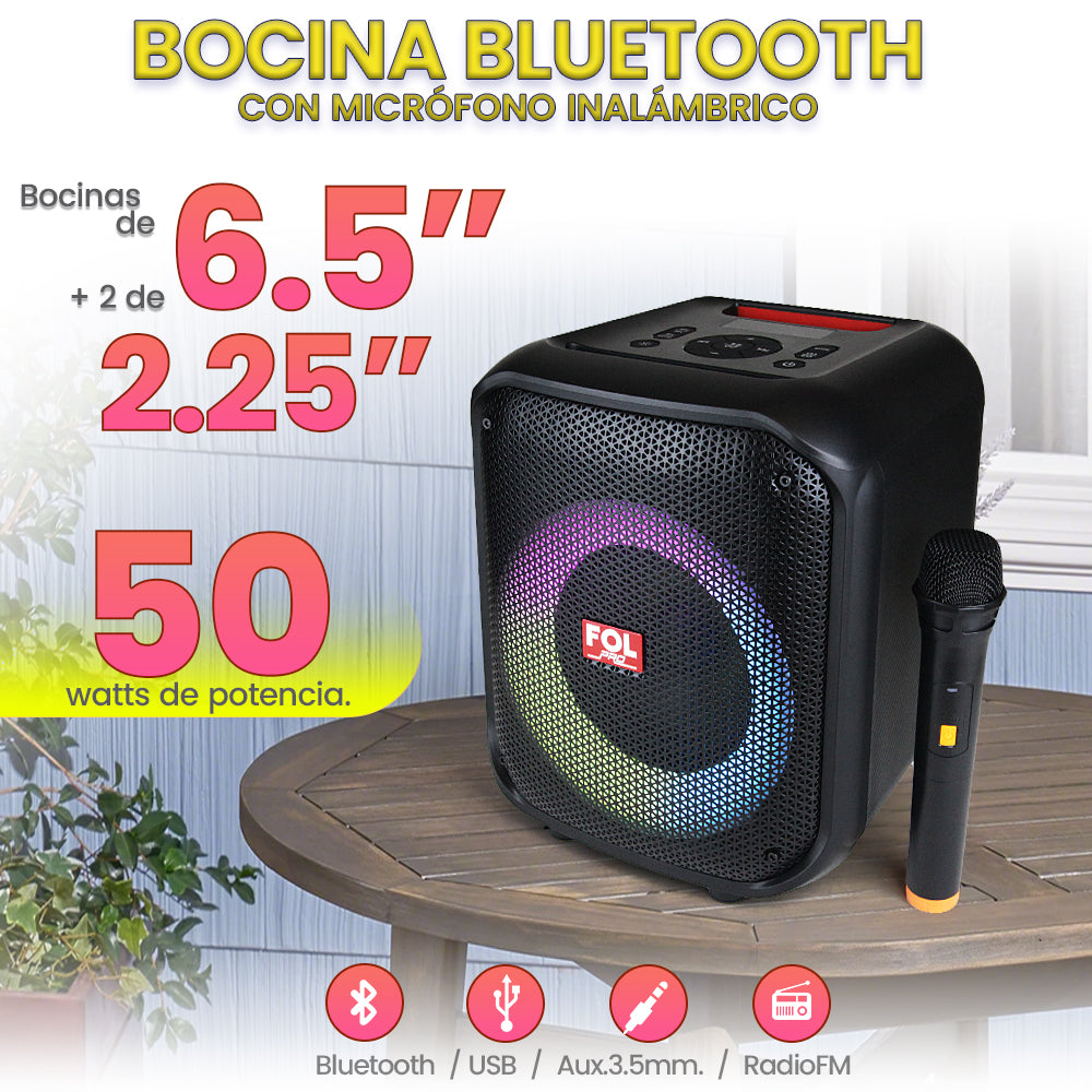 Bocina Bluetooth 50W 6.5 + 2 de 2.25 2000mAh con Microfono FOL FS-L1216M - Imagen 3