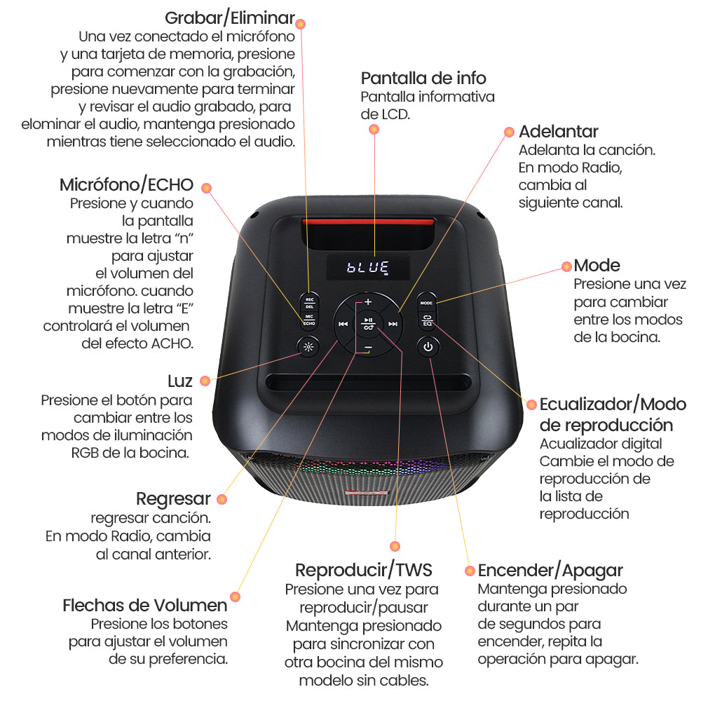 Bocina Bluetooth 50W 6.5 + 2 de 2.25 2000mAh con Microfono FOL FS-L1216M - Imagen 4