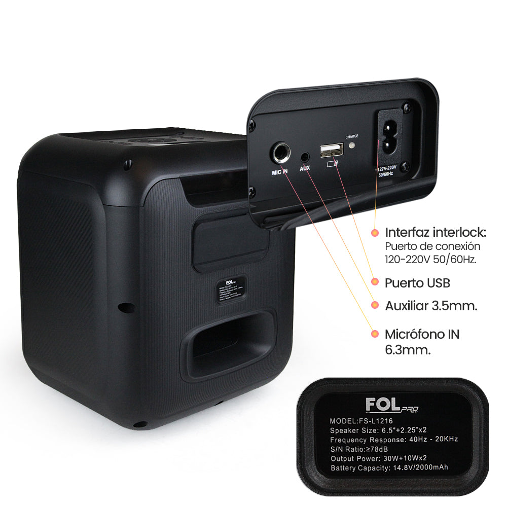 Bocina Bluetooth 50W 6.5 + 2 de 2.25 2000mAh con Microfono FOL FS-L1216M - Imagen 5