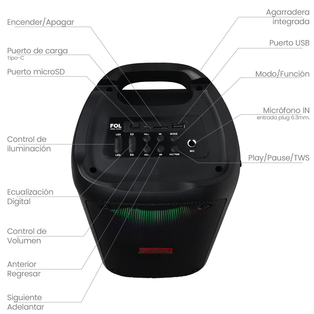 Bocina Bluetooth 20W 2200mAh TWS FOL FS-L2204 - Imagen 6